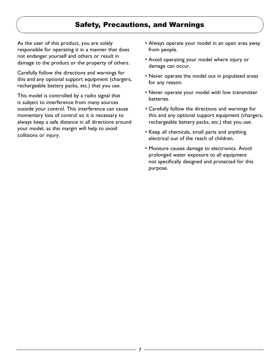 Safety, precautions, and warnings | Pro Boat PRB3002 Owners Manual User Manual | Page 7 / 16