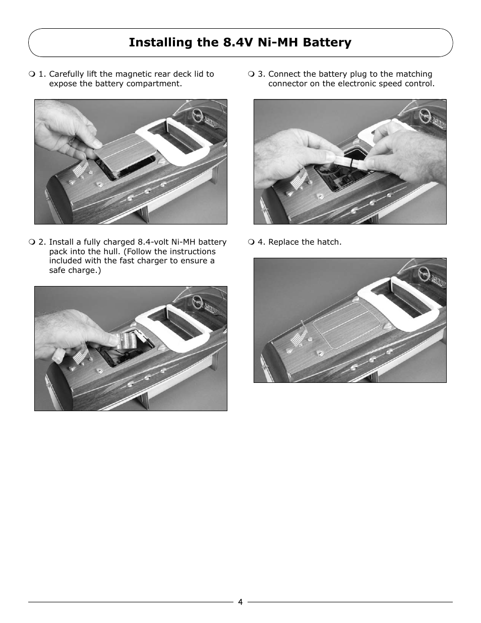 Installing the 8.4v ni-mh battery | Pro Boat PRB3050 User Manual | Page 4 / 12