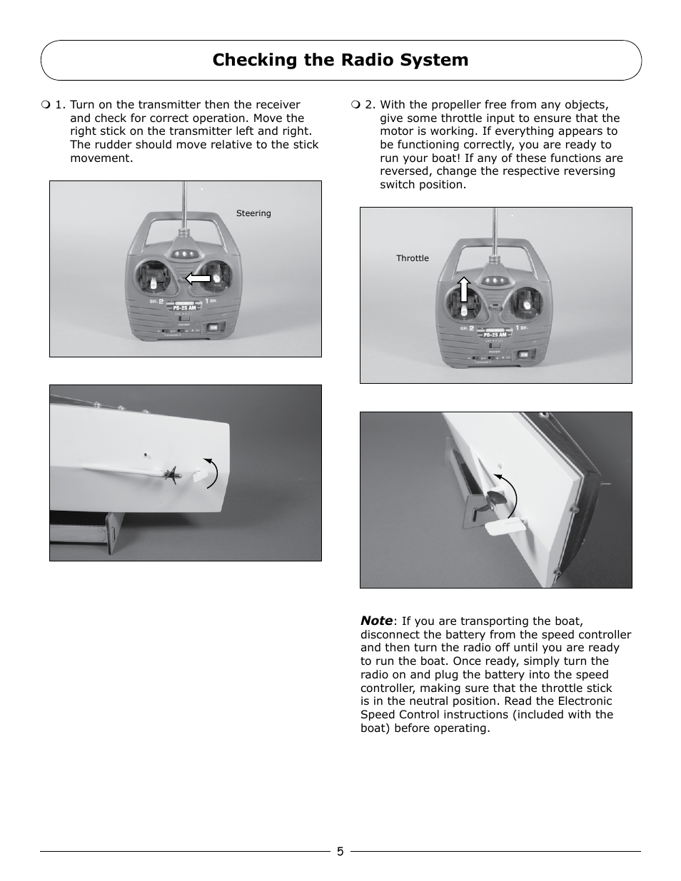 Checking the radio system | Pro Boat PRB3050 User Manual | Page 5 / 12