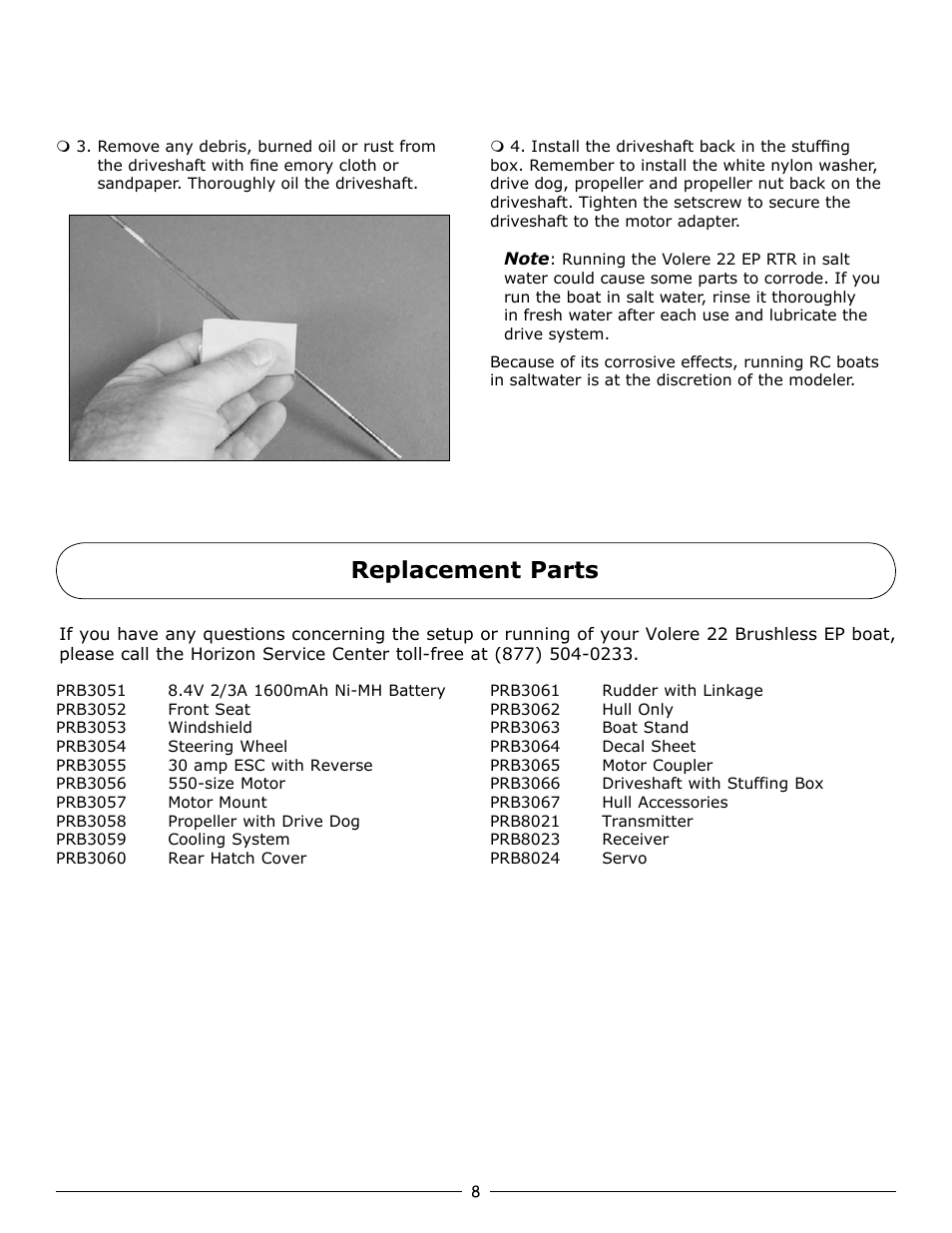 Replacement parts | Pro Boat PRB3050 User Manual | Page 8 / 12