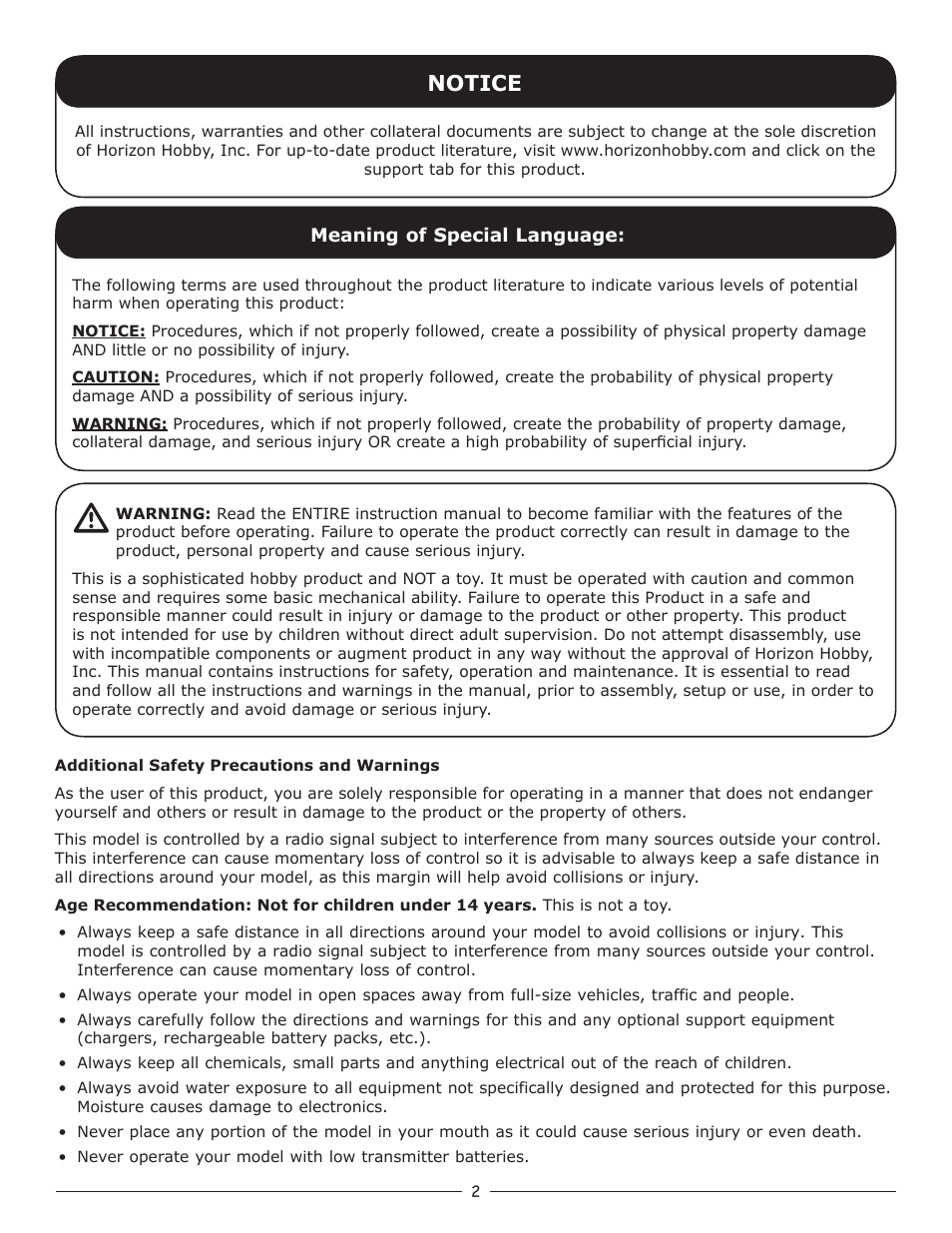 Notice | Pro Boat PRB3050S User Manual | Page 2 / 16