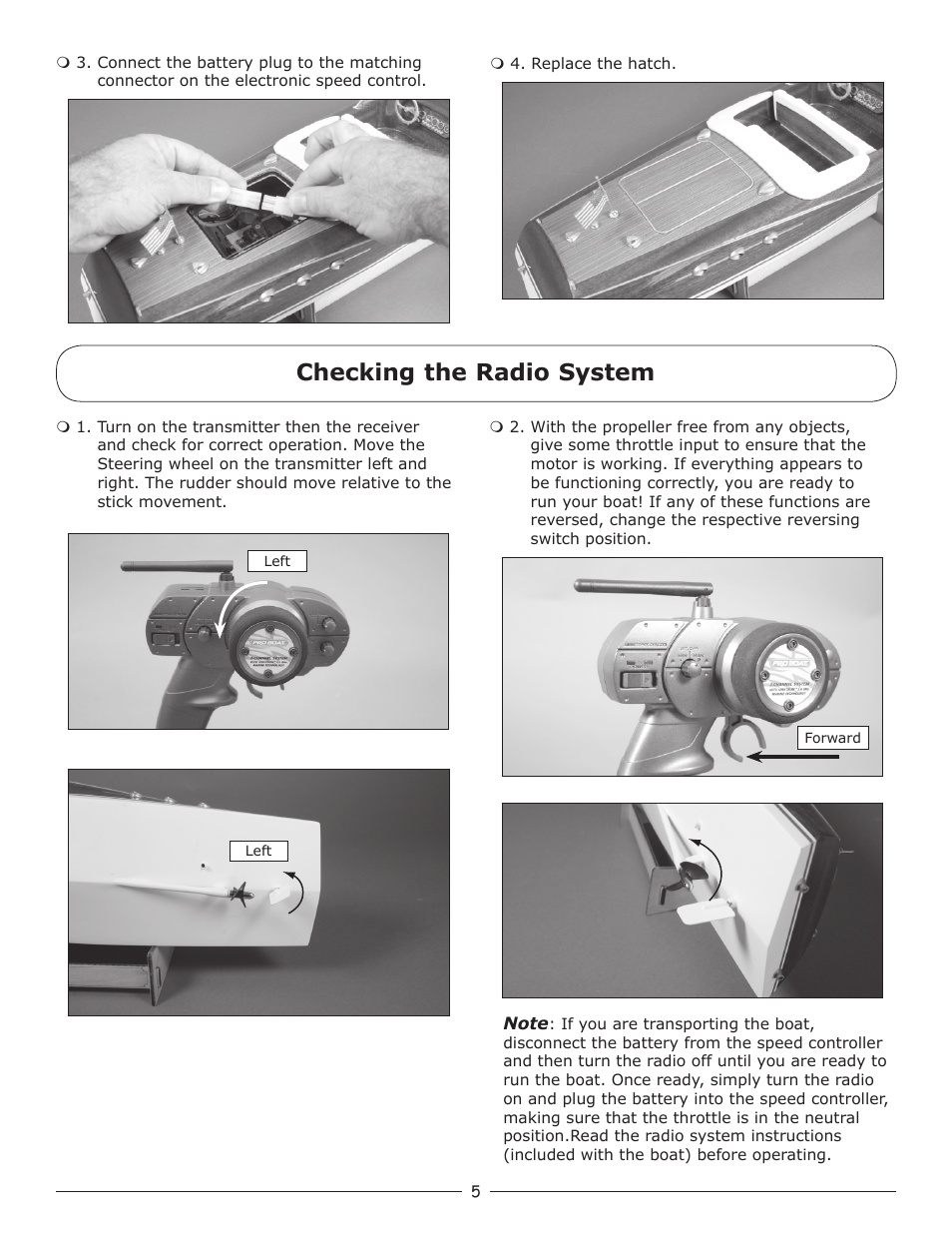 Checking the radio system | Pro Boat PRB3050S User Manual | Page 5 / 16