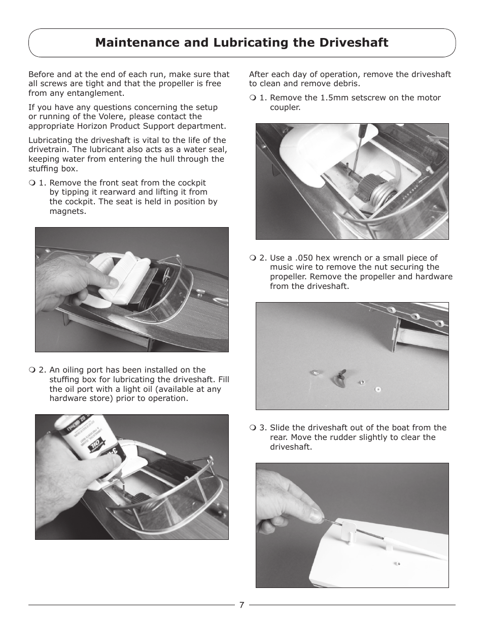 Maintenance and lubricating the driveshaft | Pro Boat PRB3050S User Manual | Page 7 / 16