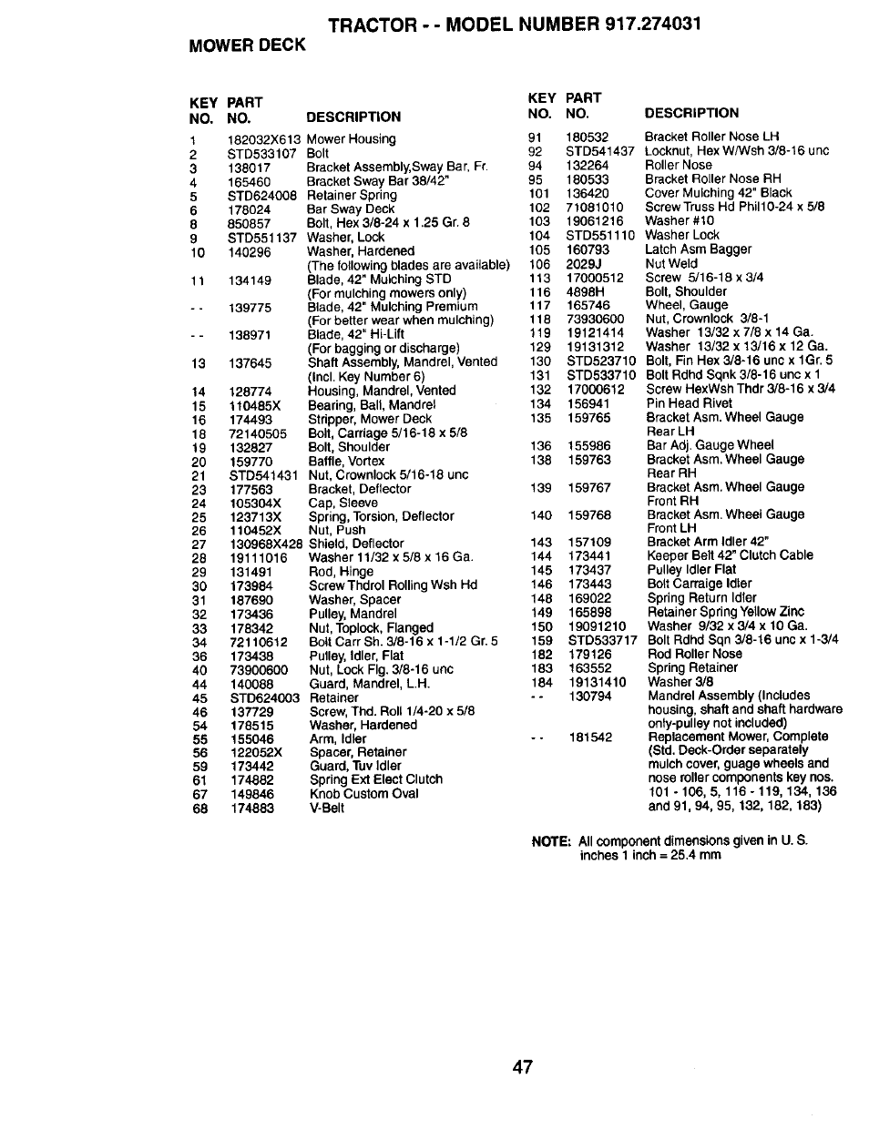 Mower deck | Craftsman 917.274031 User Manual | Page 47 / 56