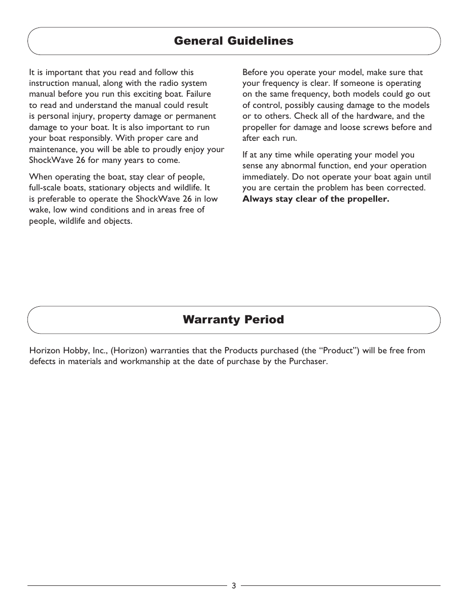 Warranty period general guidelines | Pro Boat PRB3100 User Manual | Page 3 / 16