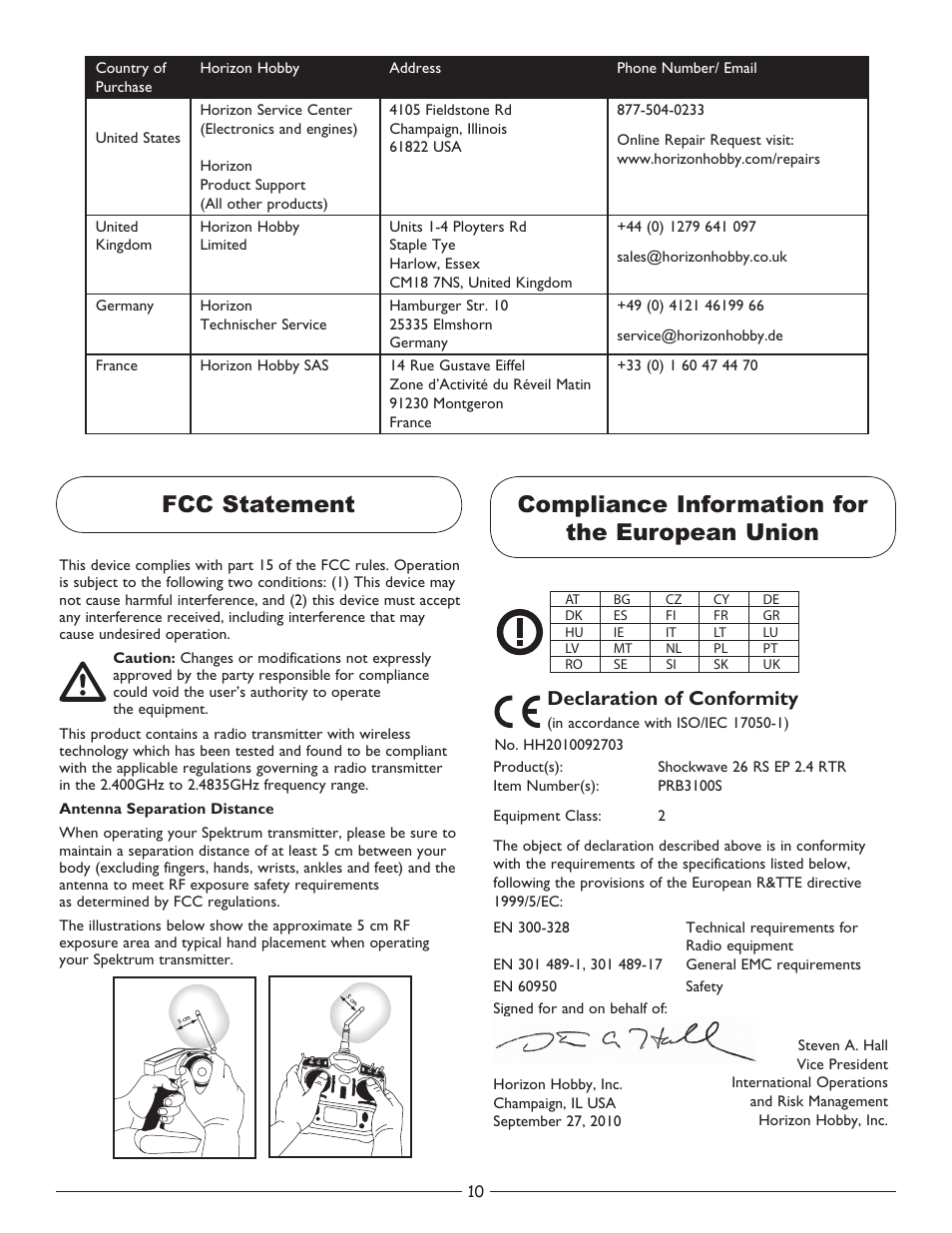 Declaration of conformity | Pro Boat PRB3100S User Manual | Page 10 / 12