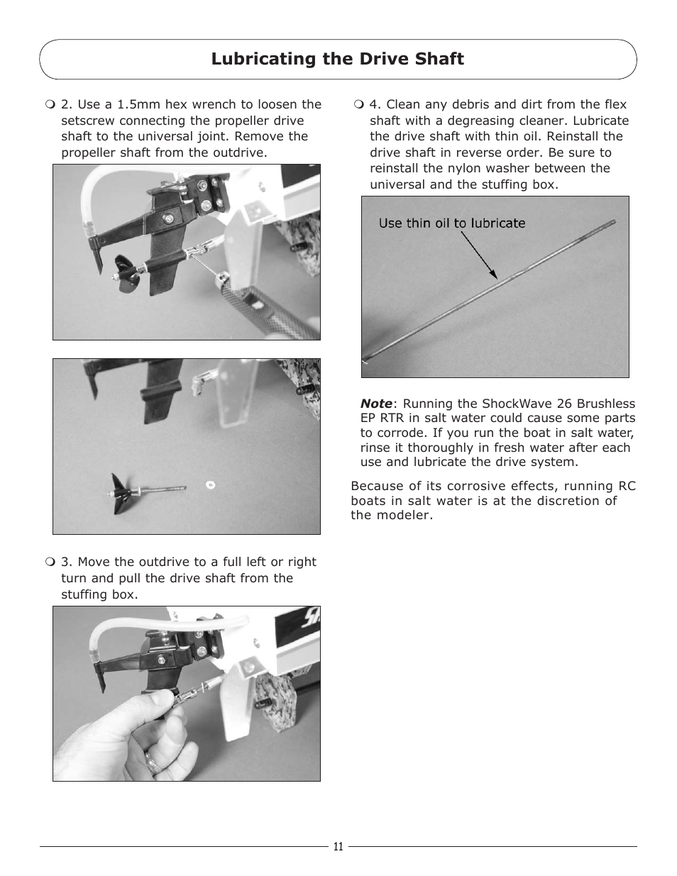 Lubricating the drive shaft | Pro Boat PRB3150 User Manual | Page 11 / 16