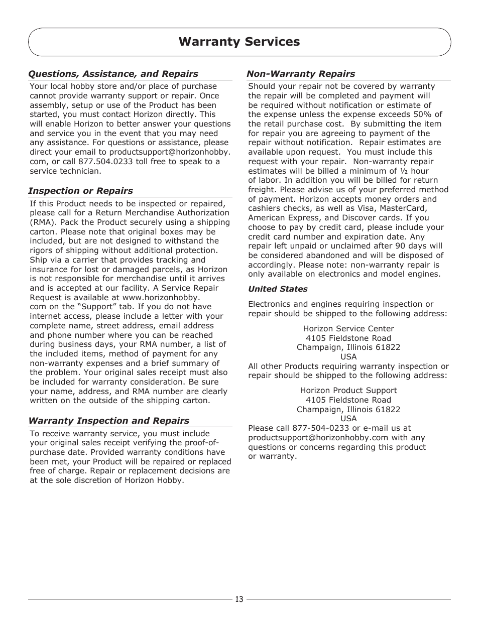 Warranty services | Pro Boat PRB3150 User Manual | Page 13 / 16