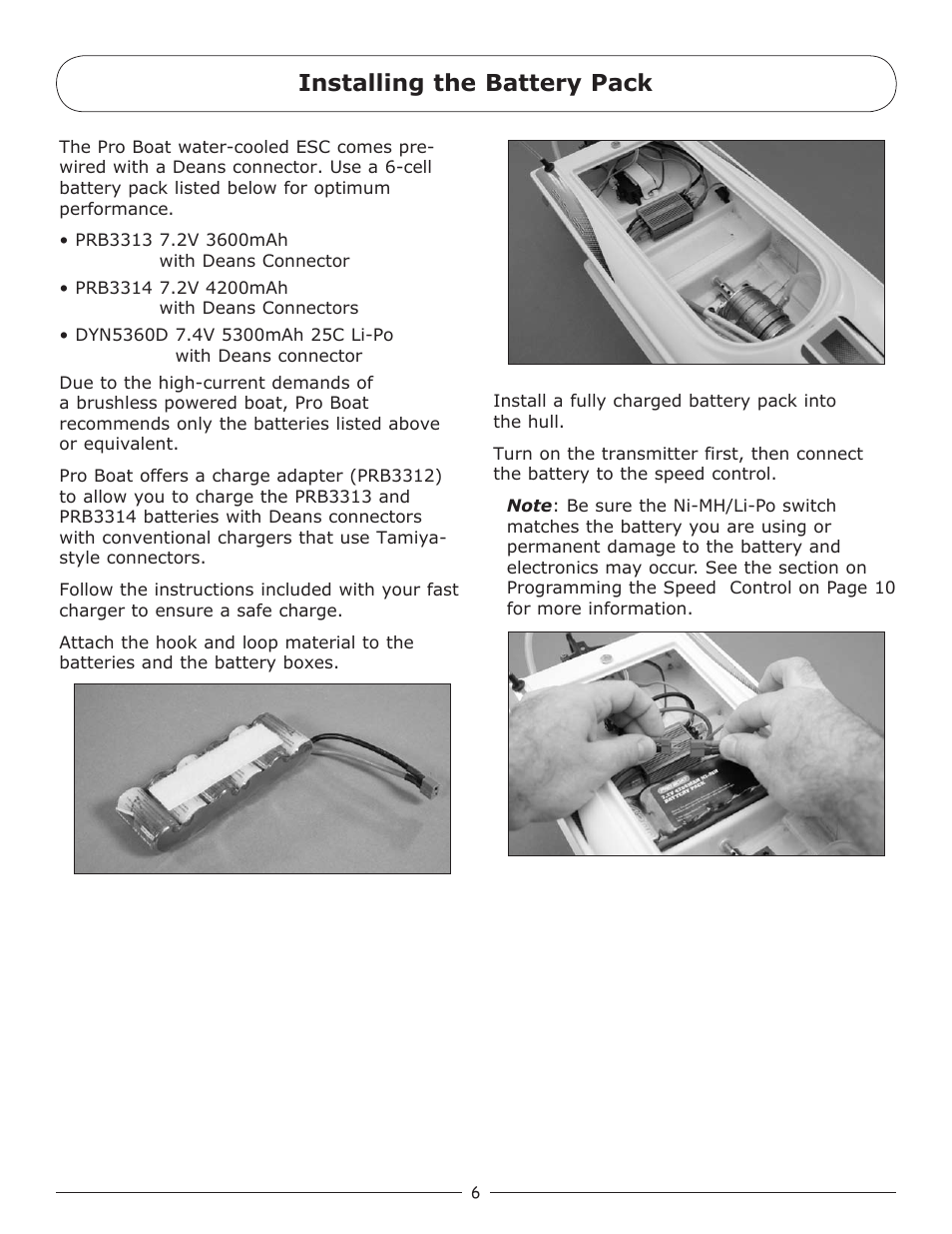 Installing the battery pack | Pro Boat PRB3150 User Manual | Page 6 / 16