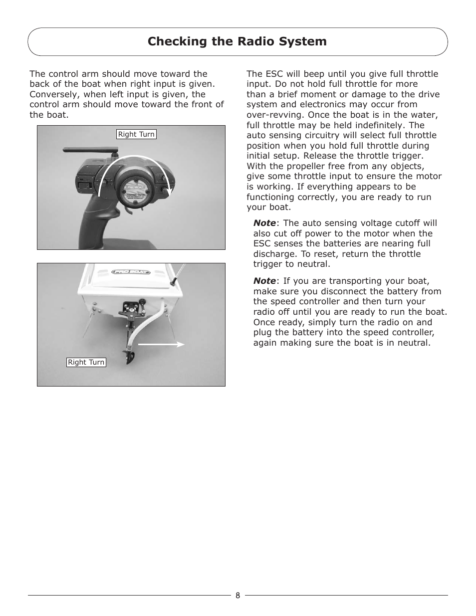 Checking the radio system | Pro Boat PRB3150 User Manual | Page 8 / 16