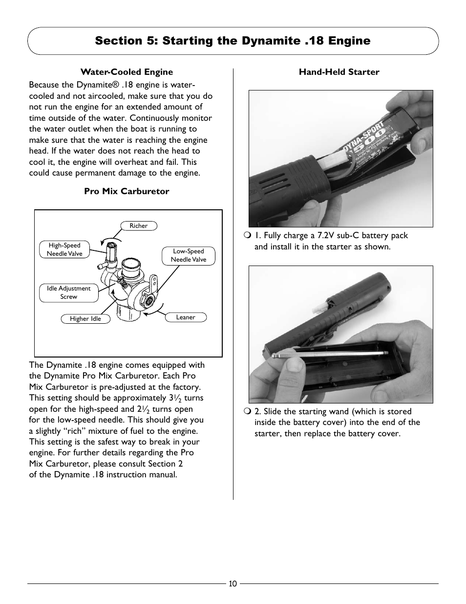 Section 5: starting the dynamite .15s engine, Section.5:.starting.the.dynamite .engine | Pro Boat PRB3200 User Manual | Page 10 / 16