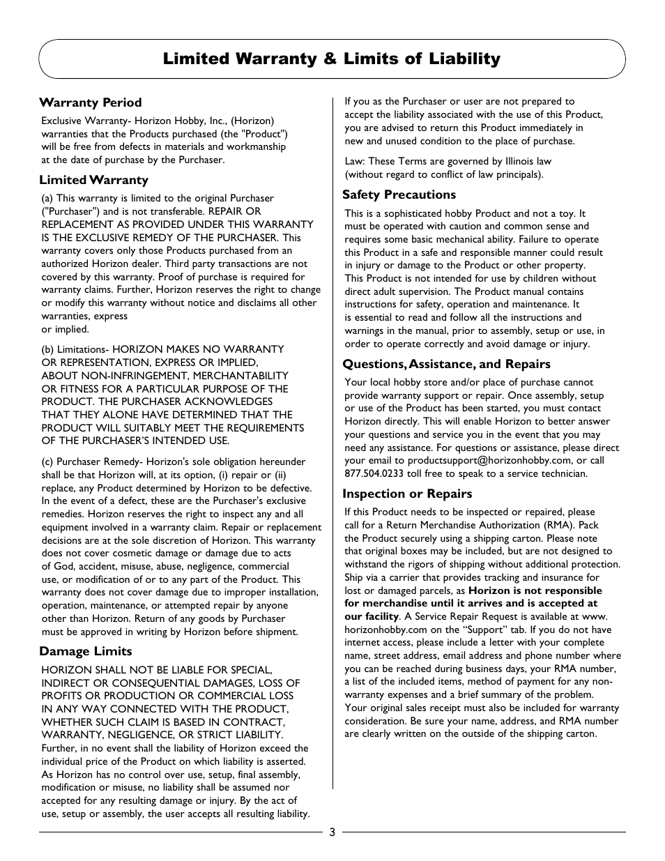 Limited warranty & limits of liability, Limited.warranty.&.limits.of.liability | Pro Boat PRB3200 User Manual | Page 3 / 16