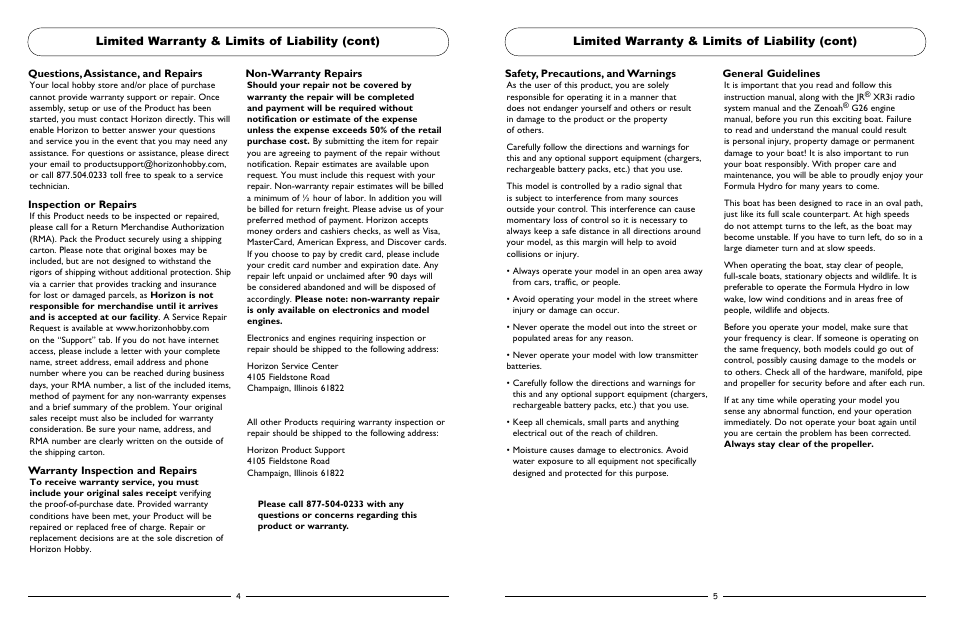 Limited warranty & limits of liability (cont) | Pro Boat PRB3250 User Manual | Page 3 / 11