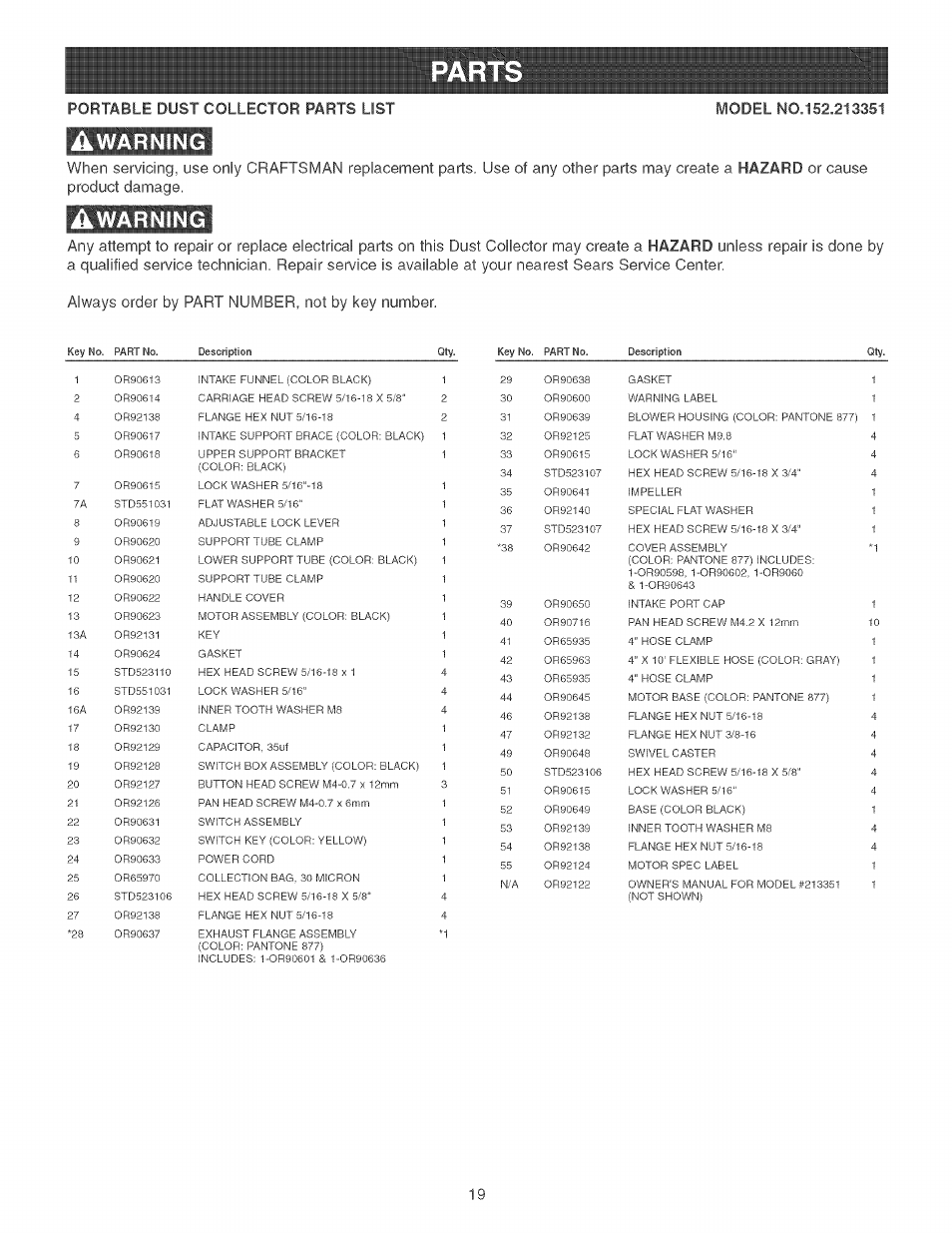 Awarning, Warning | Craftsman 152.213351 User Manual | Page 19 / 44