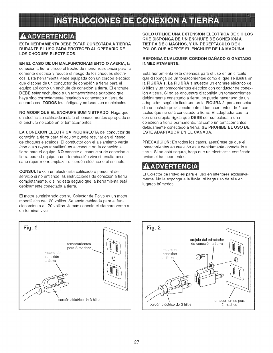 Advertencia | Craftsman 152.213351 User Manual | Page 27 / 44