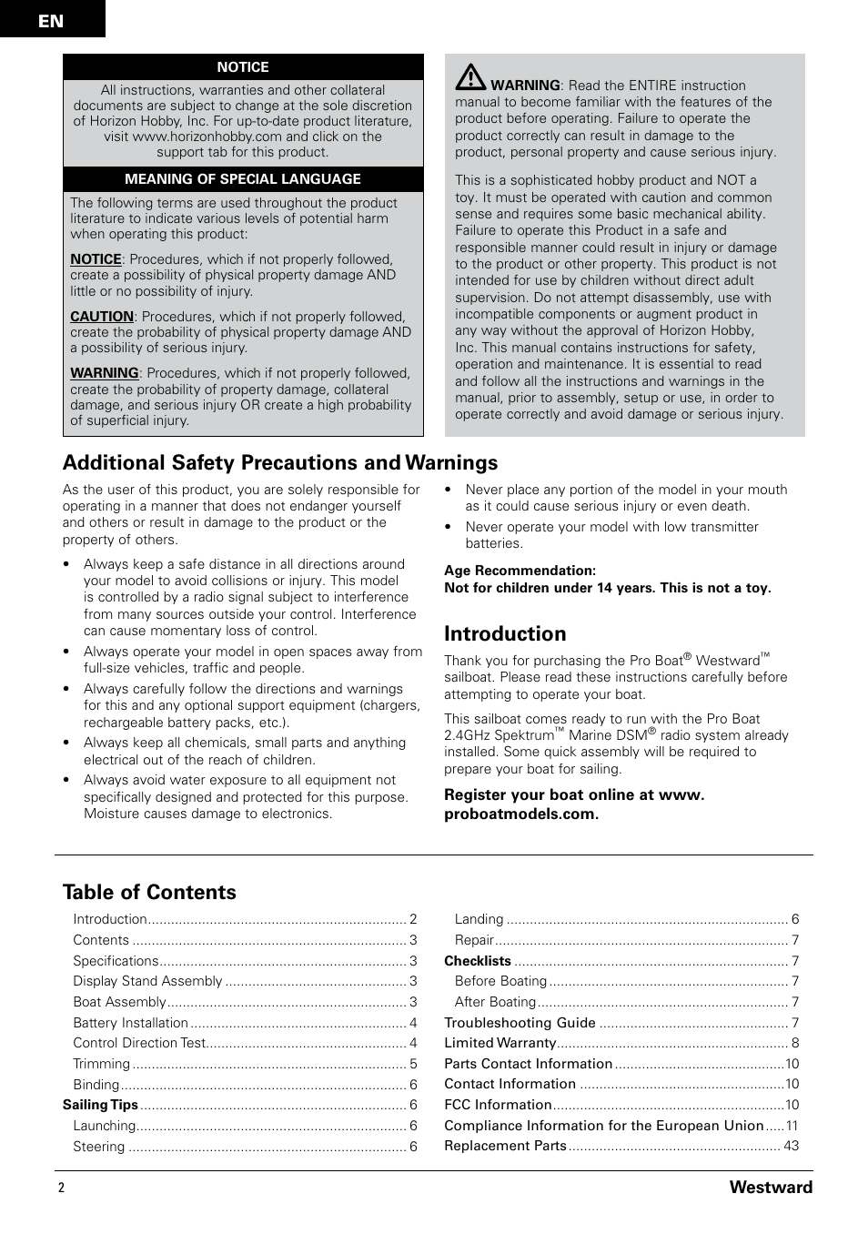 Pro Boat PRB3350 User Manual | Page 2 / 44