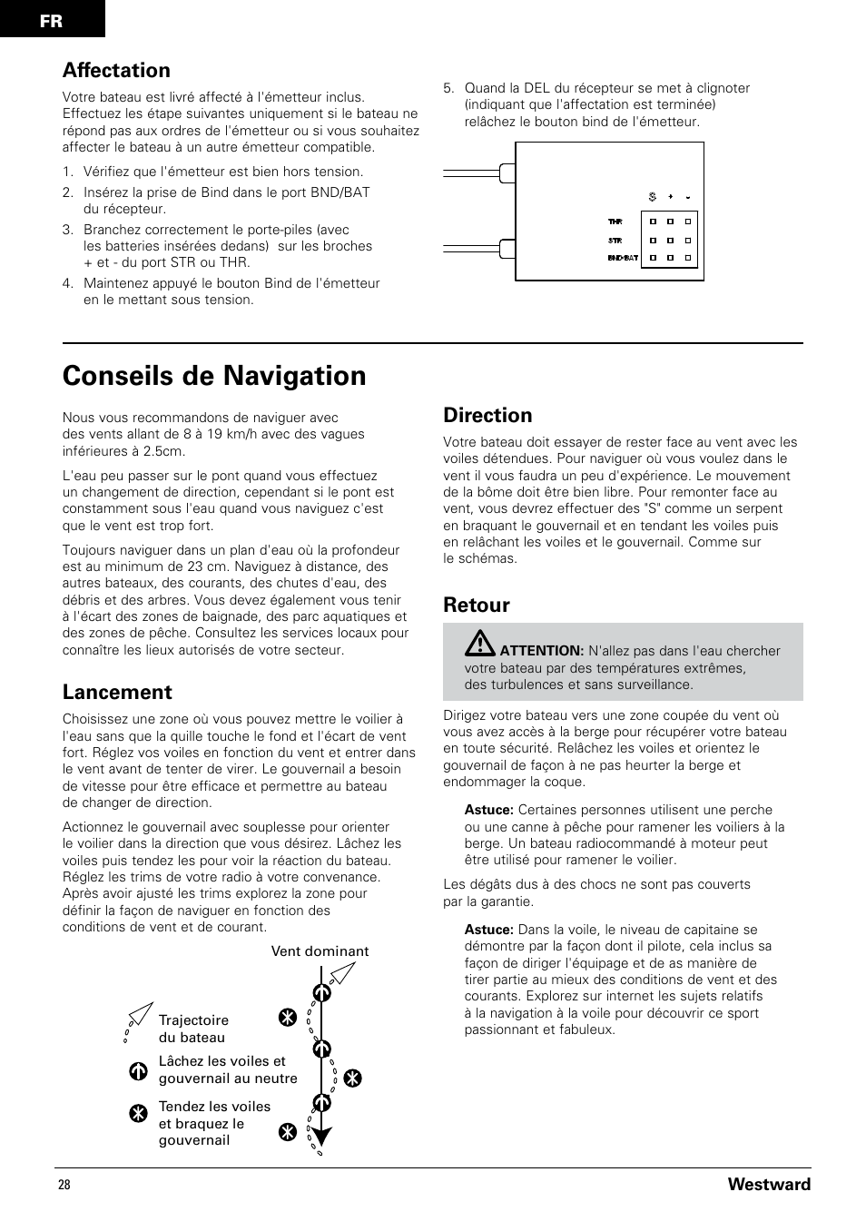 Conseils de navigation, Affectation, Lancement | Direction, Retour | Pro Boat PRB3350 User Manual | Page 28 / 44