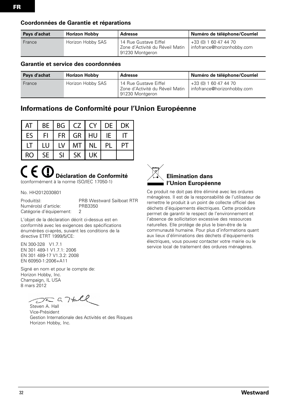 Informations de conformité pour l’union européenne | Pro Boat PRB3350 User Manual | Page 32 / 44