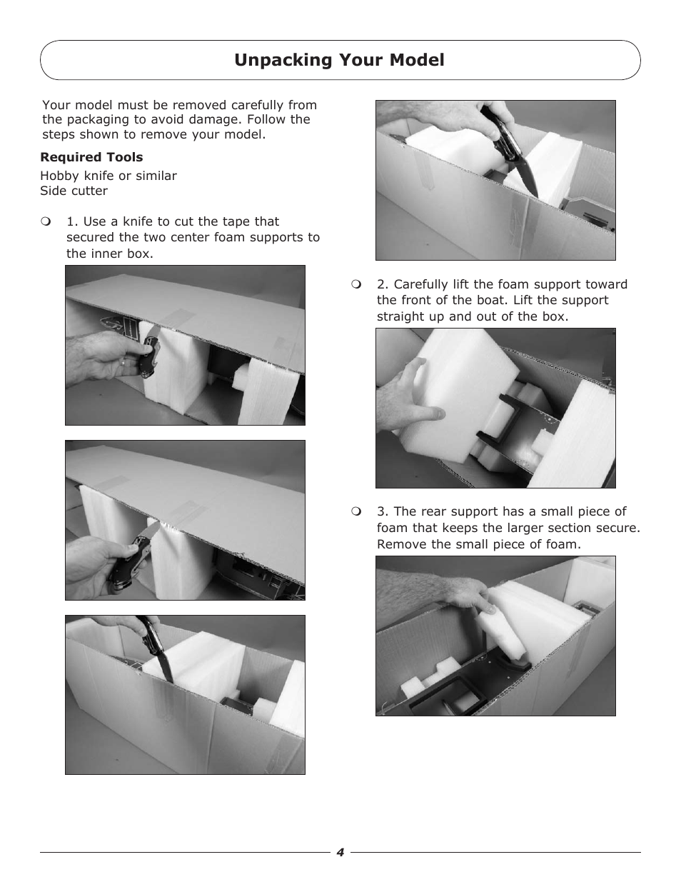 Unpacking your model | Pro Boat PRB3375 User Manual | Page 4 / 22