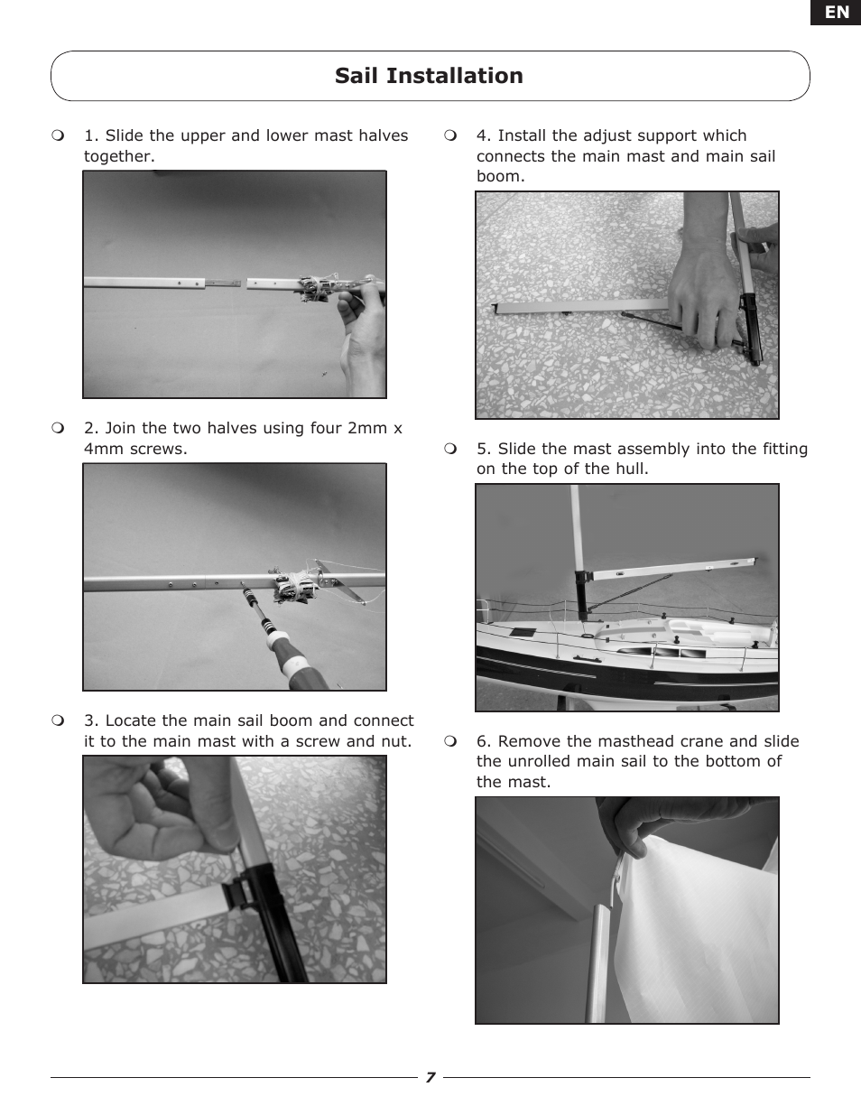 Sail installation | Pro Boat PRB3450 User Manual | Page 7 / 21
