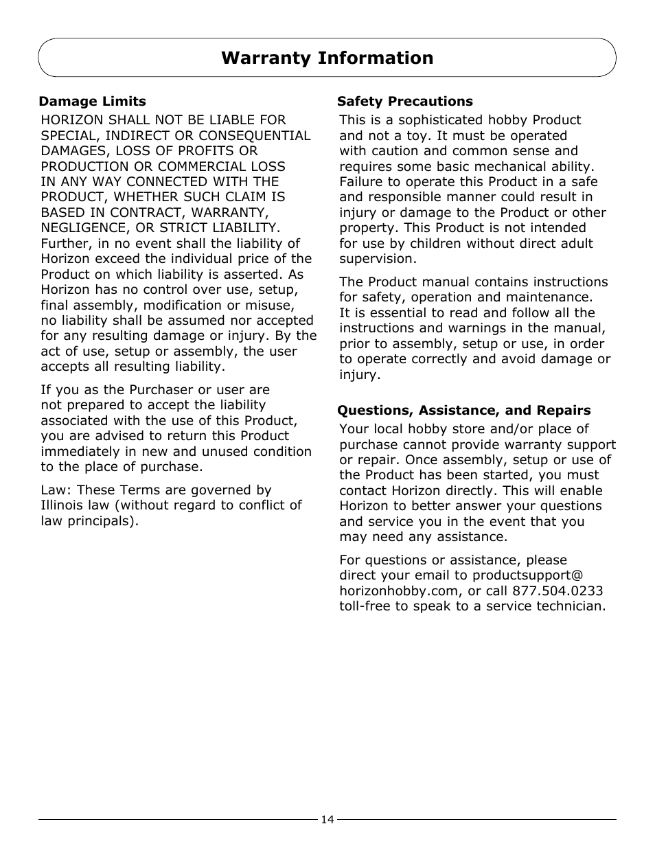 Warranty information | Pro Boat PRB3500 User Manual | Page 14 / 16