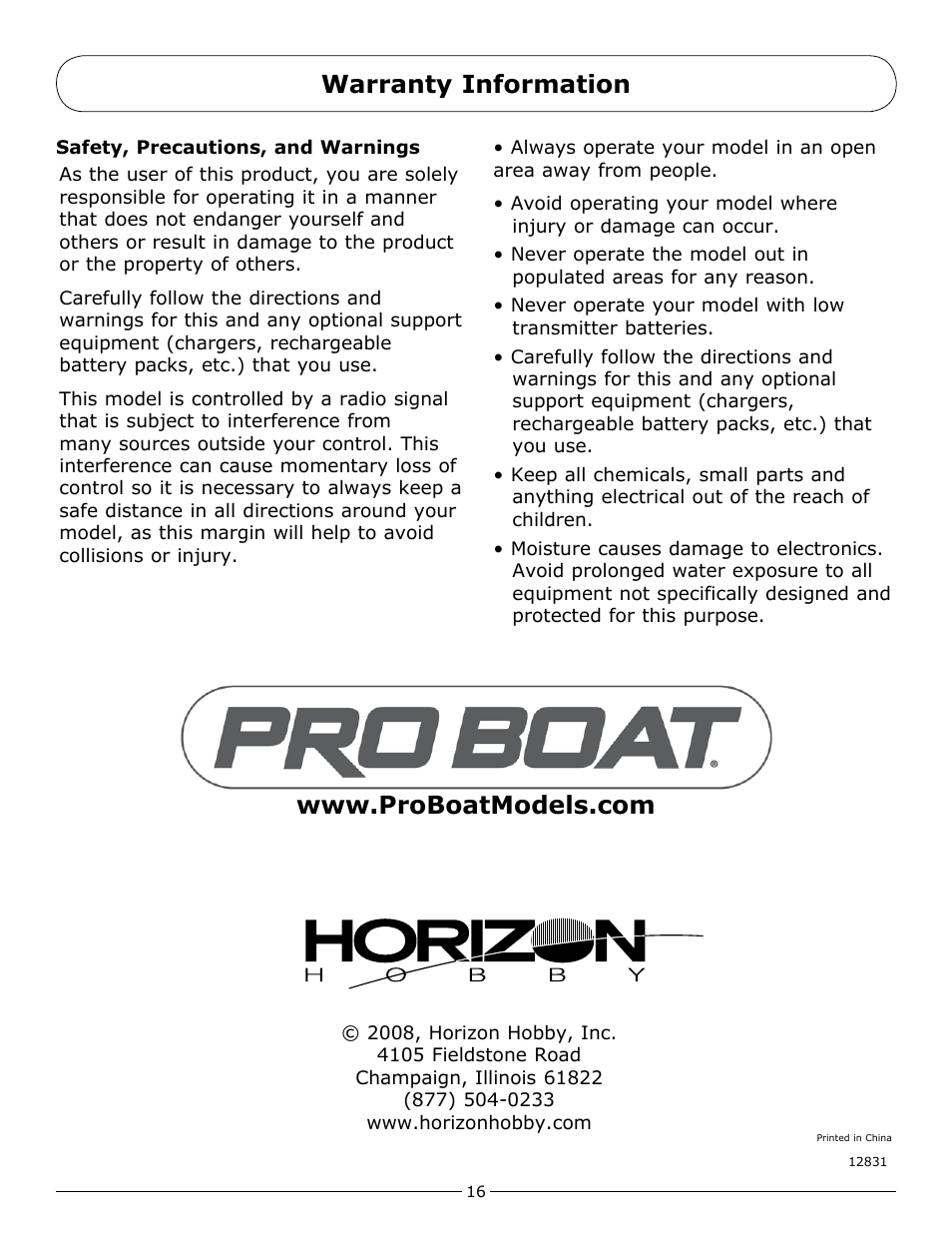Pro Boat PRB3500 User Manual | Page 16 / 16