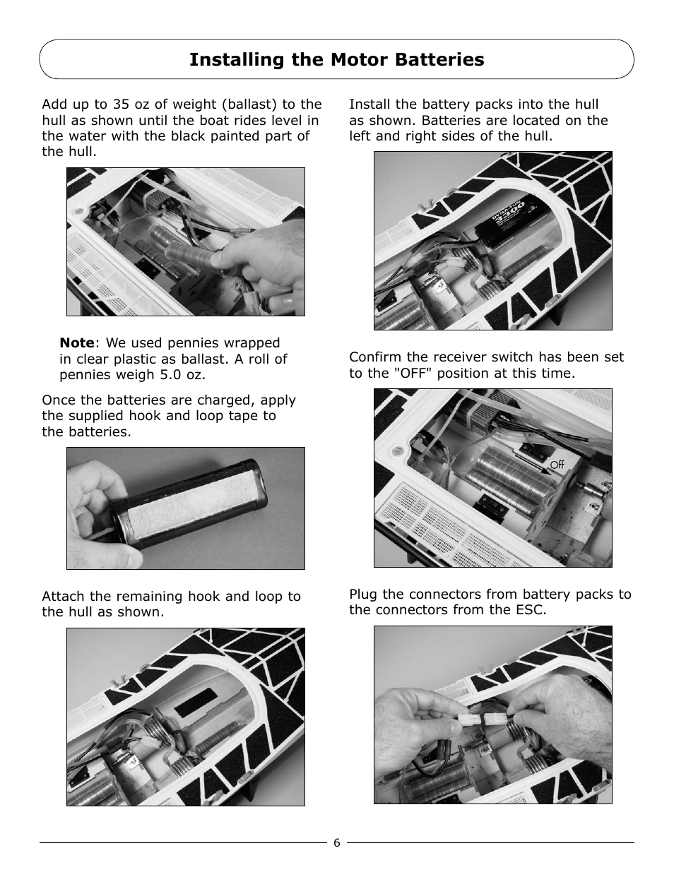 Installing the motor batteries | Pro Boat PRB3500 User Manual | Page 6 / 16