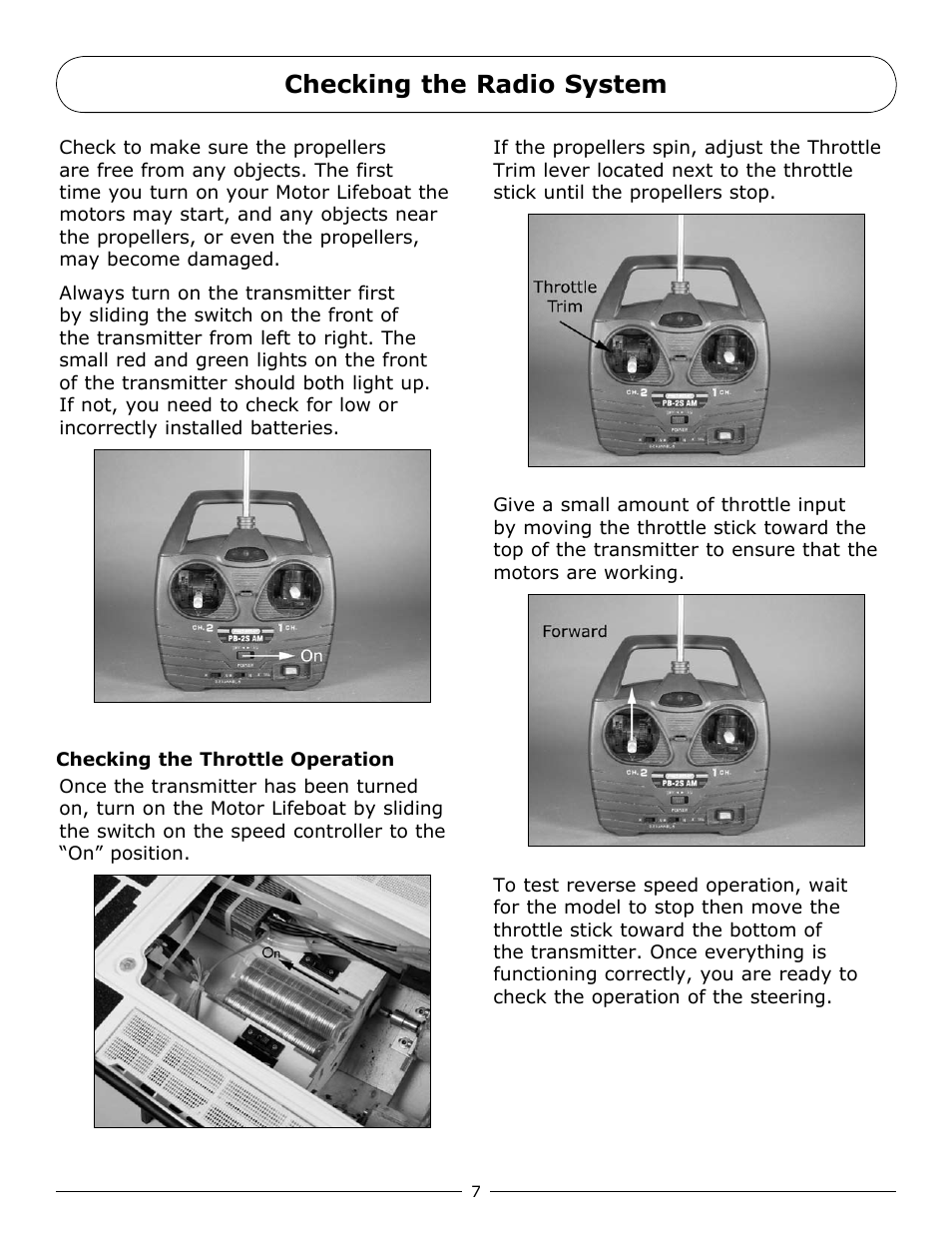 Checking the radio system | Pro Boat PRB3500 User Manual | Page 7 / 16