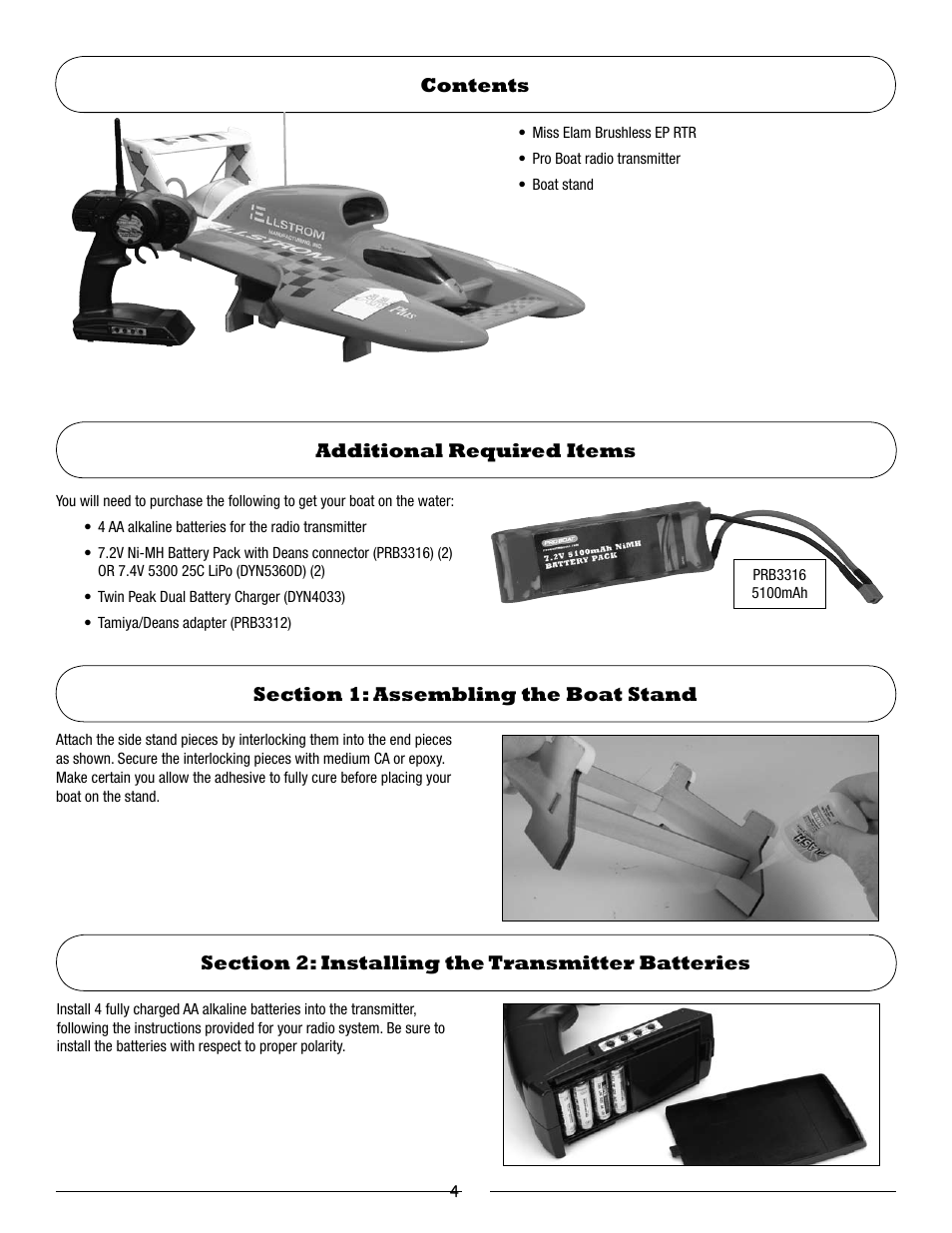 Additional required items contents | Pro Boat PRB3550S User Manual | Page 4 / 12
