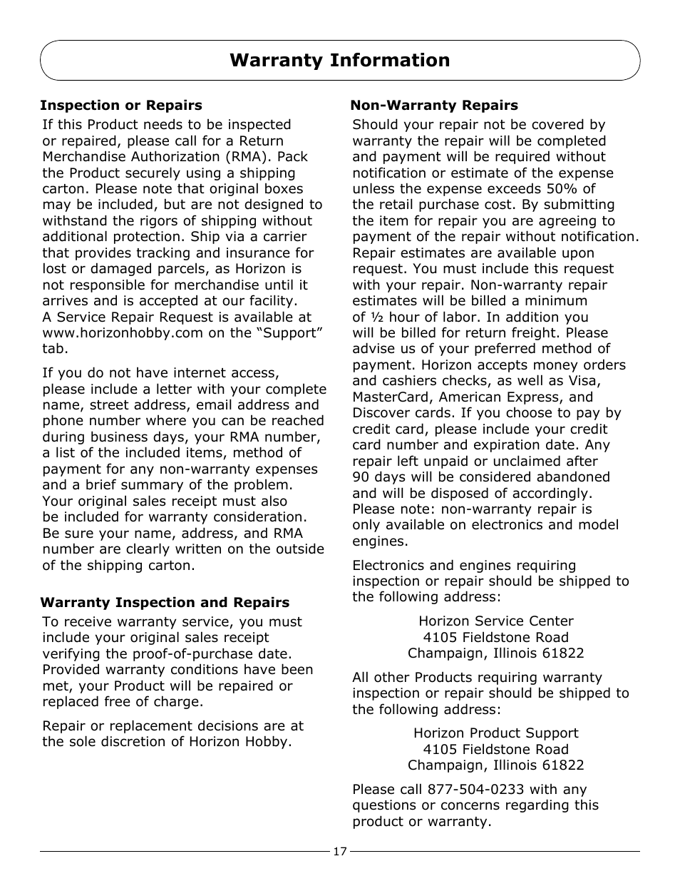 Warranty information | Pro Boat PRB3600 User Manual | Page 17 / 20