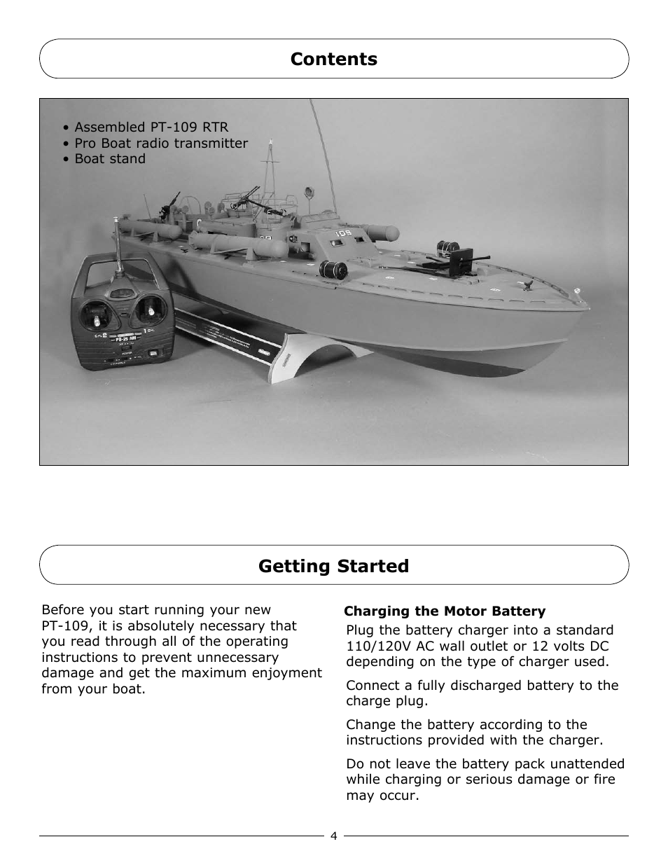 Contents getting started | Pro Boat PRB3600 User Manual | Page 4 / 20