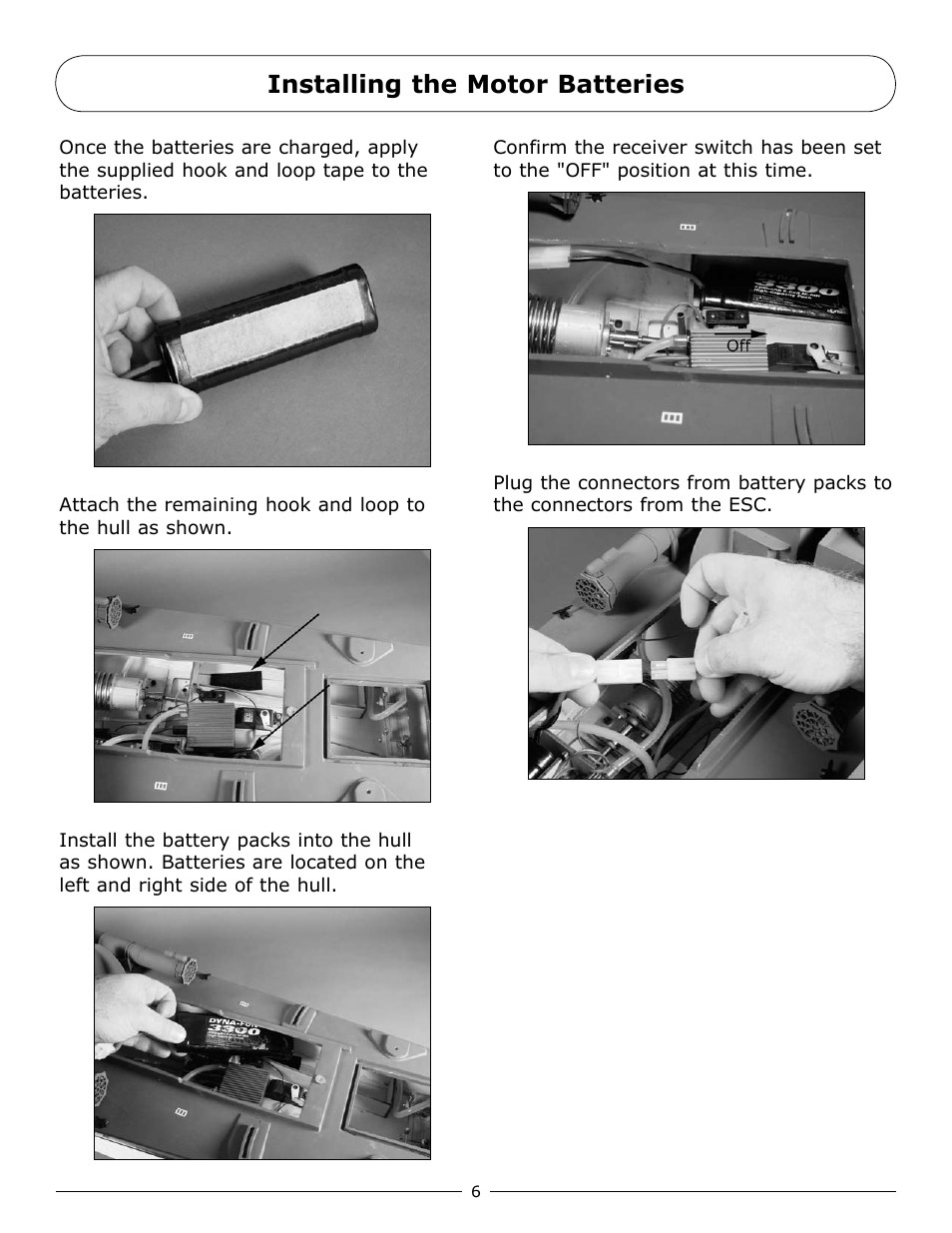 Installing the motor batteries | Pro Boat PRB3600 User Manual | Page 6 / 20