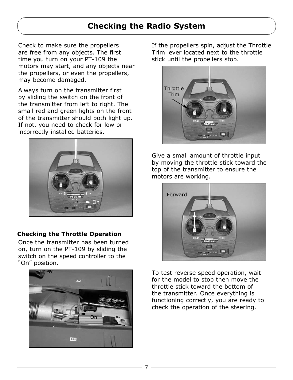 Checking the radio system | Pro Boat PRB3600 User Manual | Page 7 / 20
