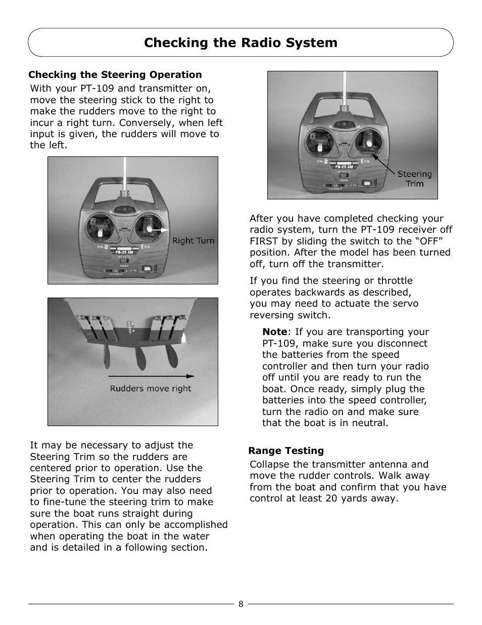 Checking the radio system | Pro Boat PRB3600 User Manual | Page 8 / 20