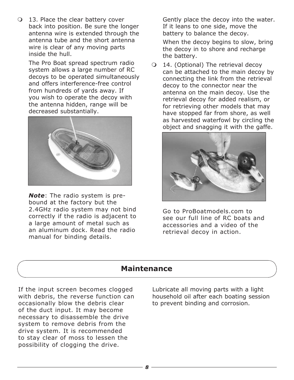 Maintenance | Pro Boat PRB3650 User Manual | Page 8 / 12
