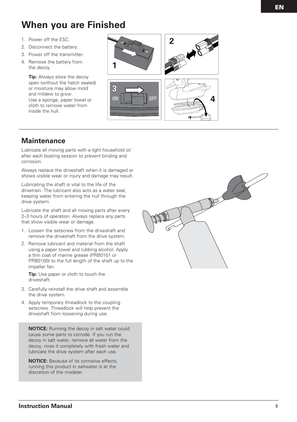 When you are finished, Maintenance | Pro Boat PRB3650B User Manual | Page 9 / 18