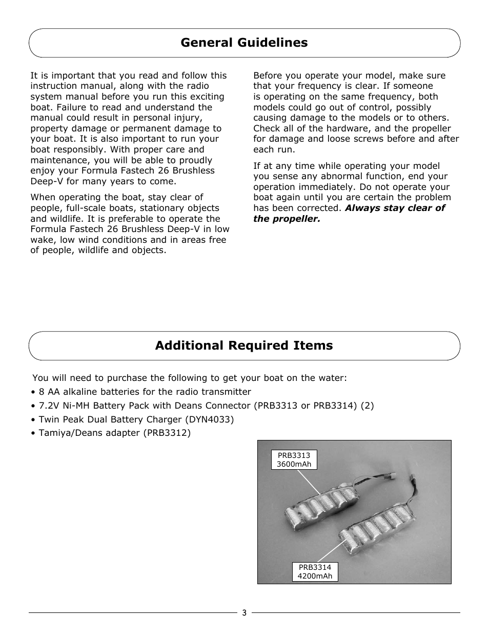 Prb3750-manual-lores 3.pdf, General guidelines additional required items | Pro Boat PRB3750 User Manual | Page 3 / 12