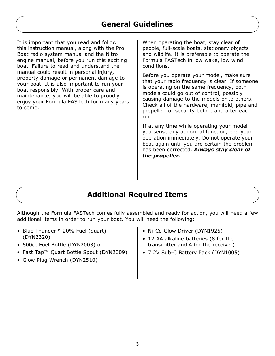 General guidelines, Additional required items | Pro Boat PRB3800 User Manual | Page 3 / 20