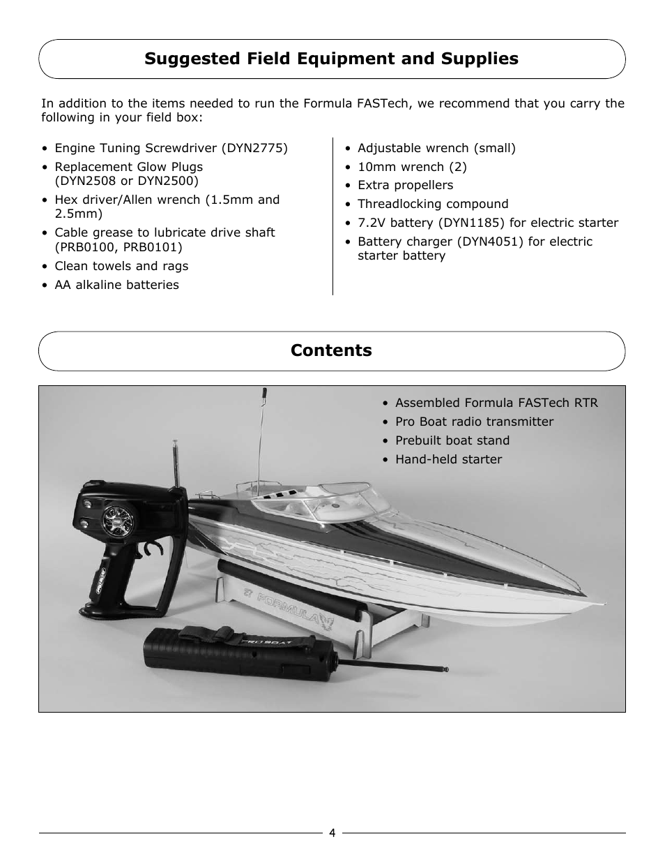 Suggested field equipment and supplies contents | Pro Boat PRB3800 User Manual | Page 4 / 20