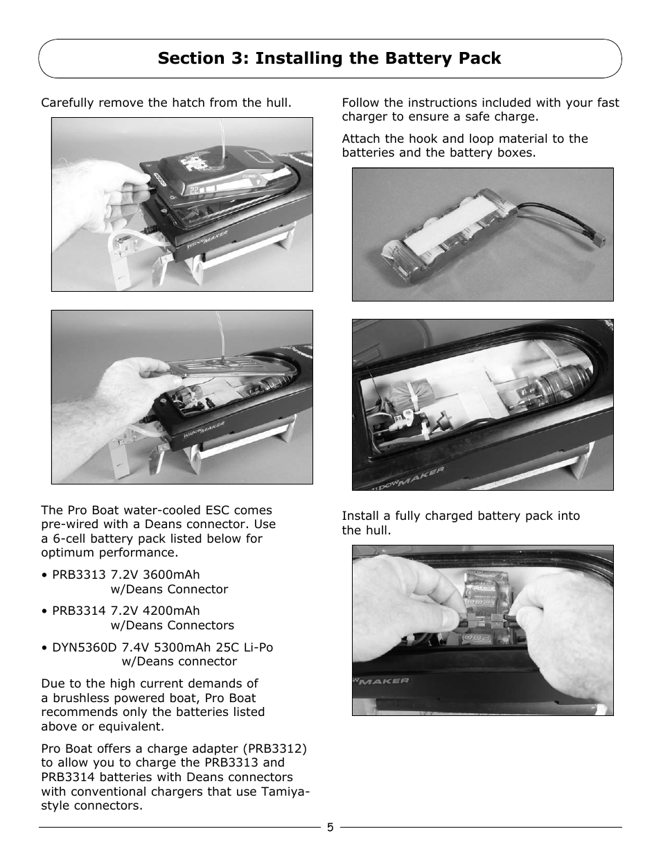 Section 3: installing the battery pack | Pro Boat PRB3900 User Manual | Page 5 / 16