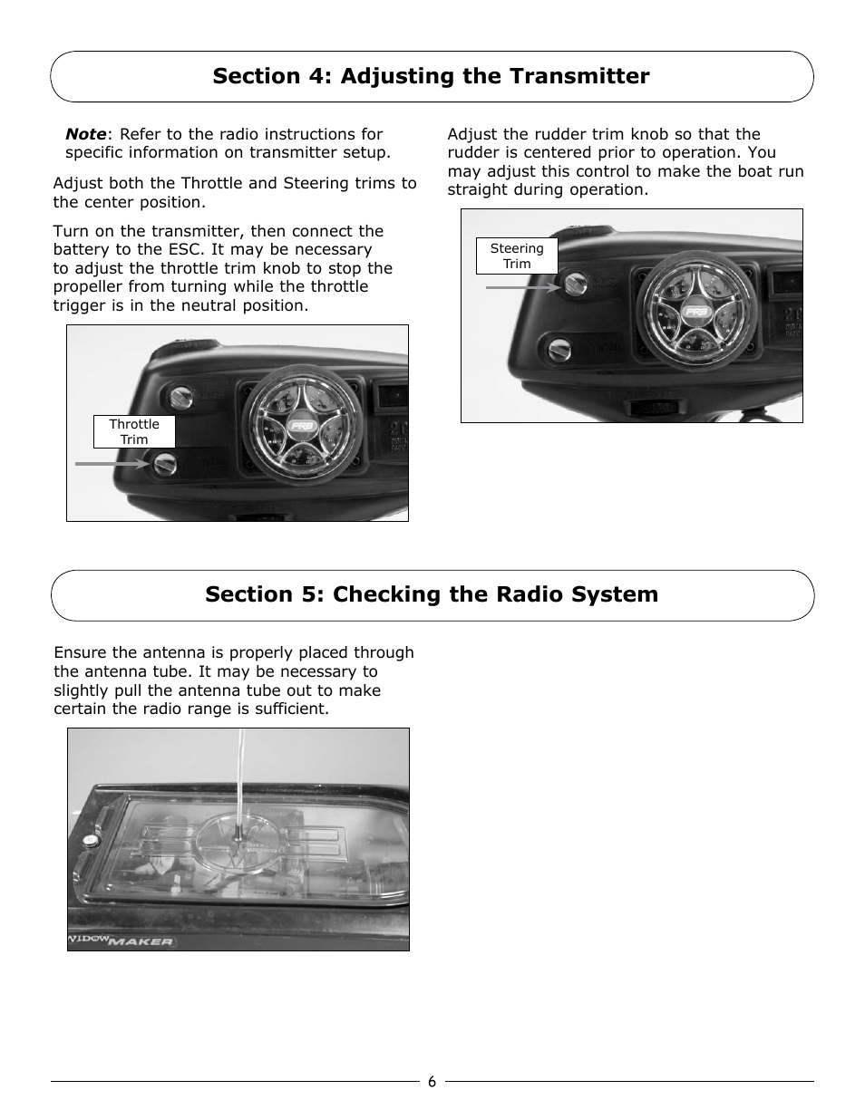 Section 4: adjusting the transmitter, Section 5: checking the radio system | Pro Boat PRB3900 User Manual | Page 6 / 16