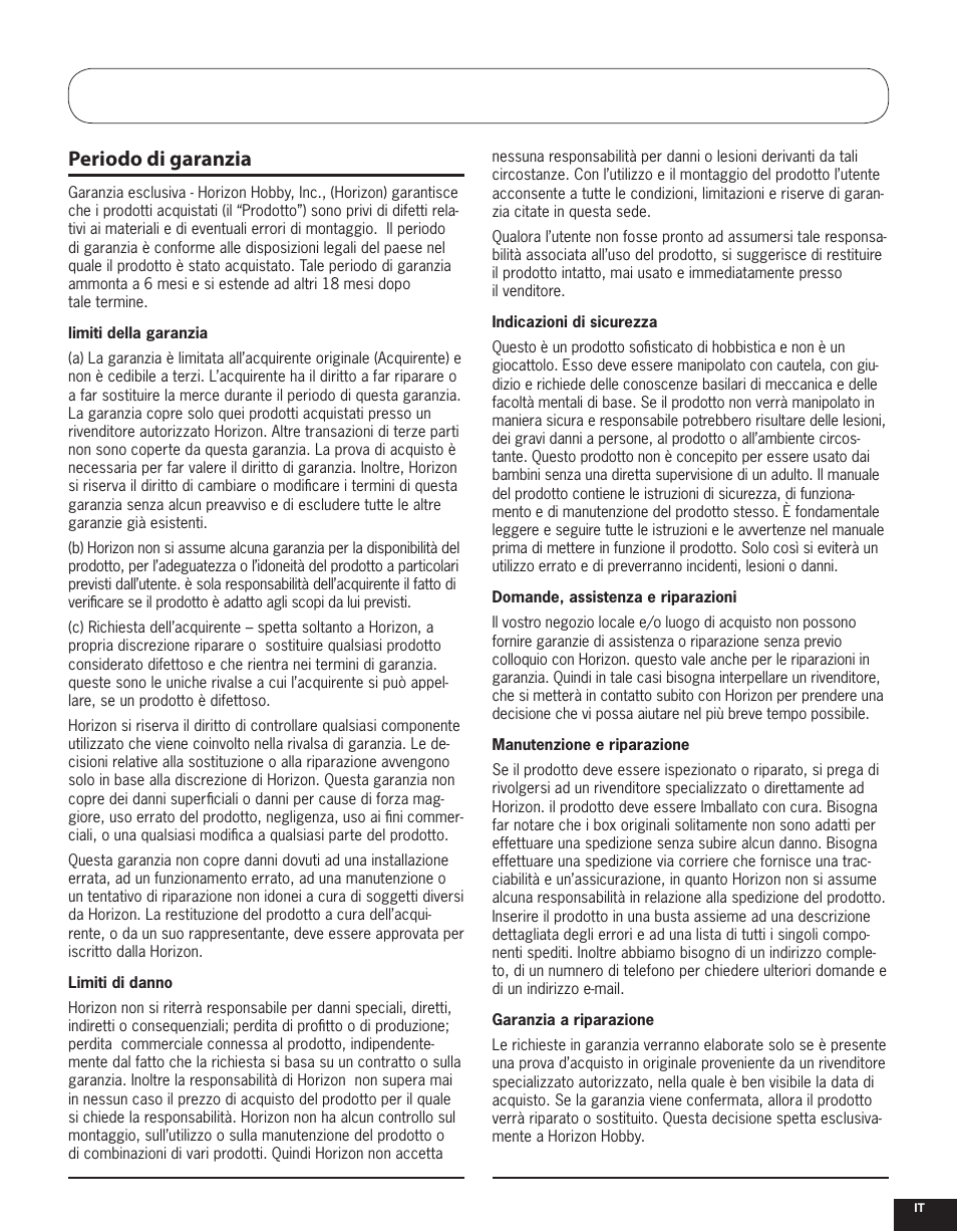 Sezione 11: garanzia e policy per le riparazioni, Periodo di garanzia | Pro Boat PRB3900S User Manual | Page 39 / 44