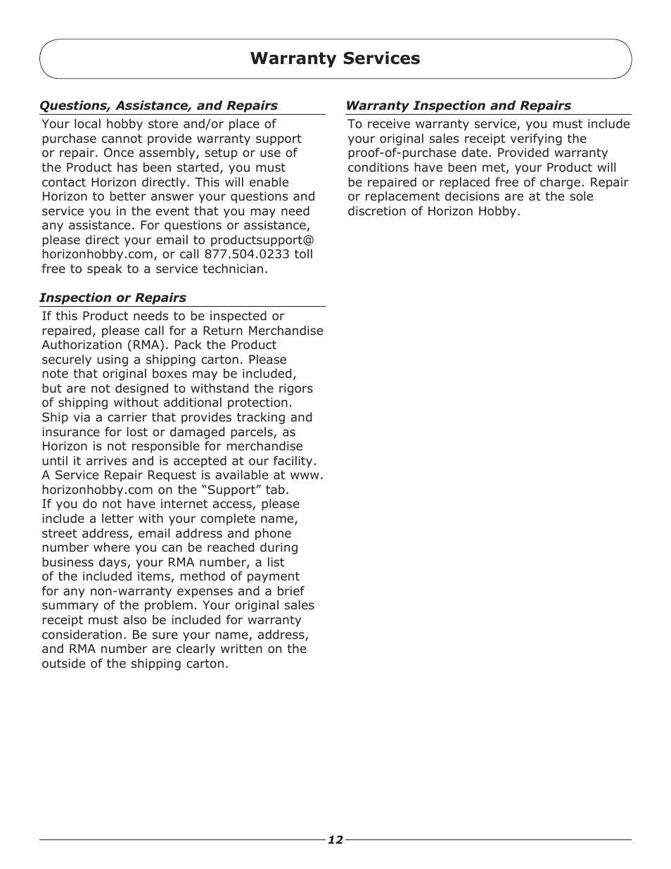 Warranty services | Pro Boat PRB4000BDC User Manual | Page 12 / 16