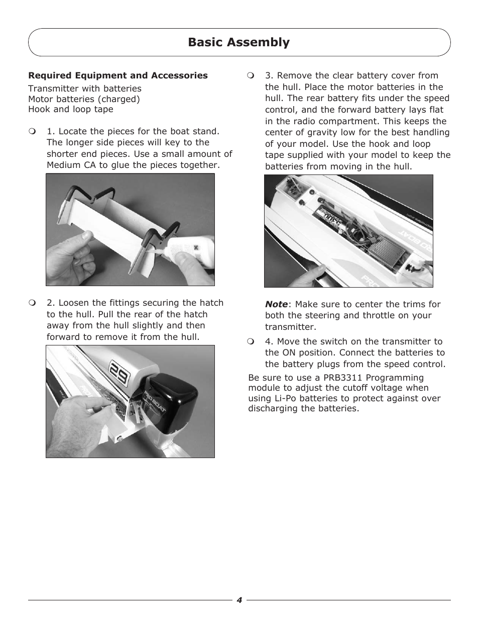Basic assembly | Pro Boat PRB4000BDC User Manual | Page 4 / 16