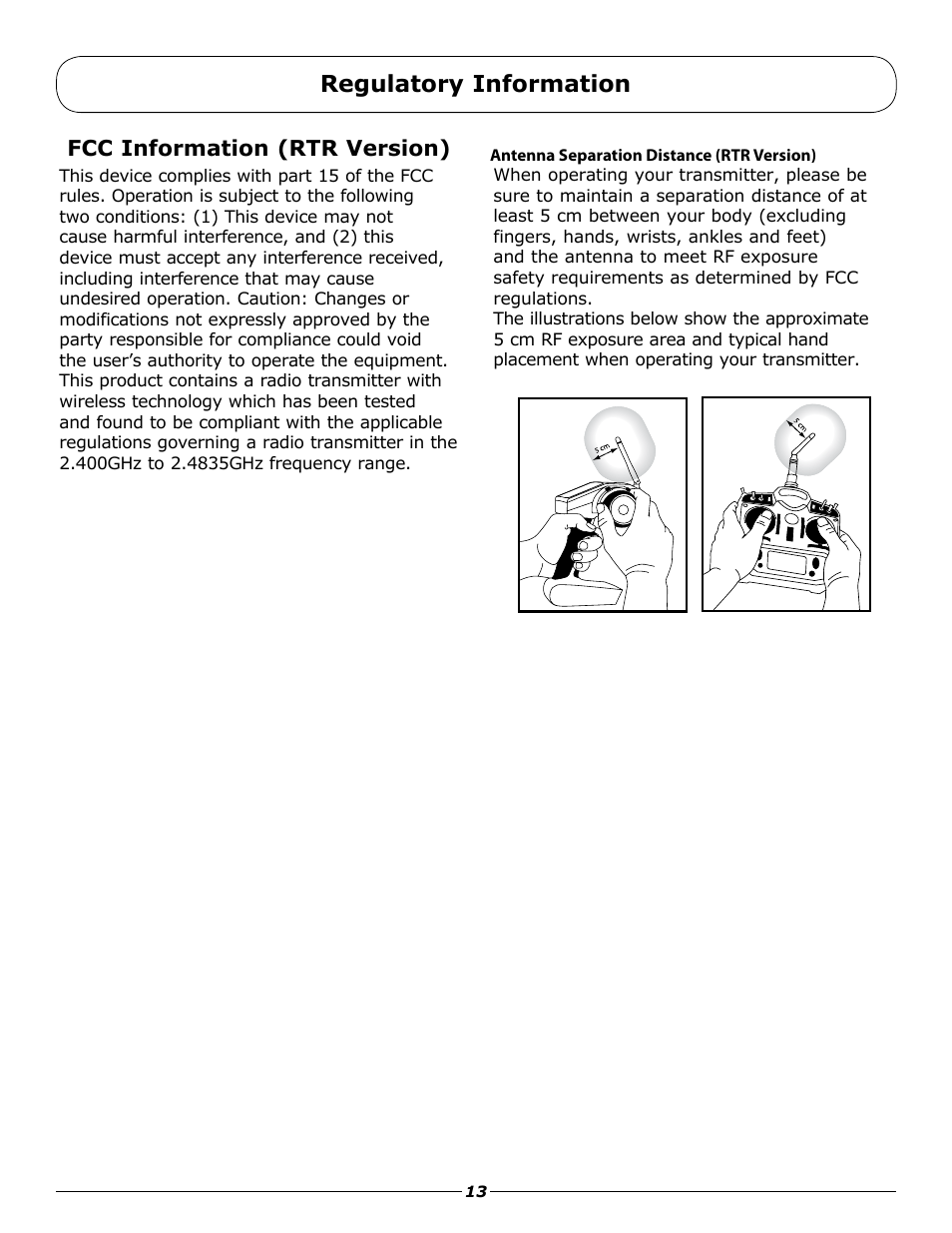 Regulatory information, Fcc information (rtr version) | Pro Boat PRB4075 User Manual | Page 13 / 16