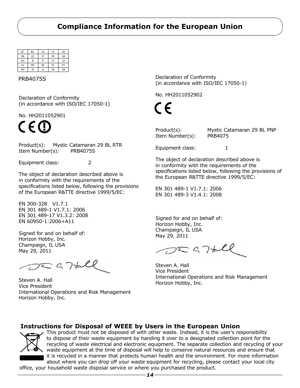 Compliance information for the european union | Pro Boat PRB4075 User Manual | Page 14 / 16