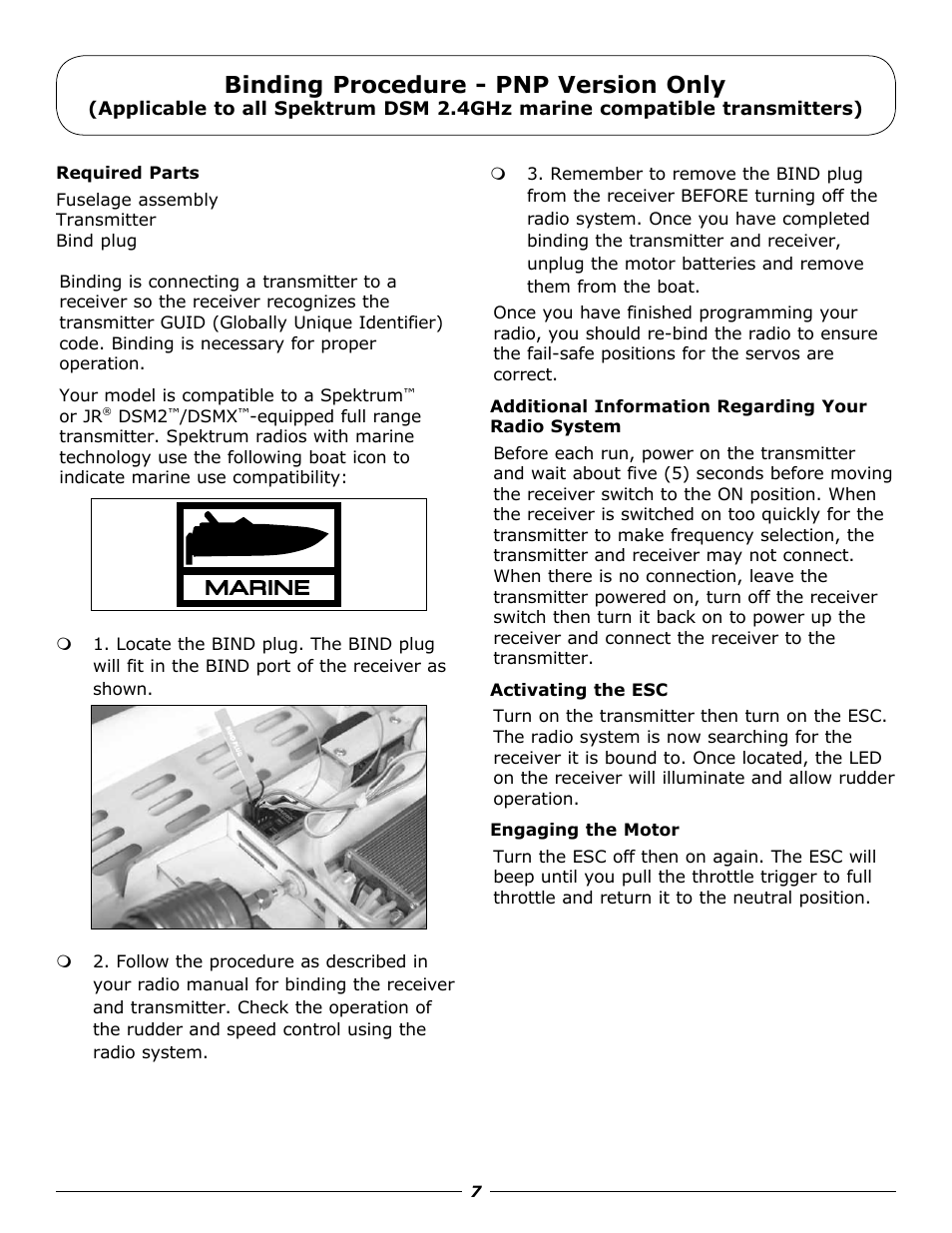 Binding procedure - pnp version only | Pro Boat PRB4075 User Manual | Page 7 / 16