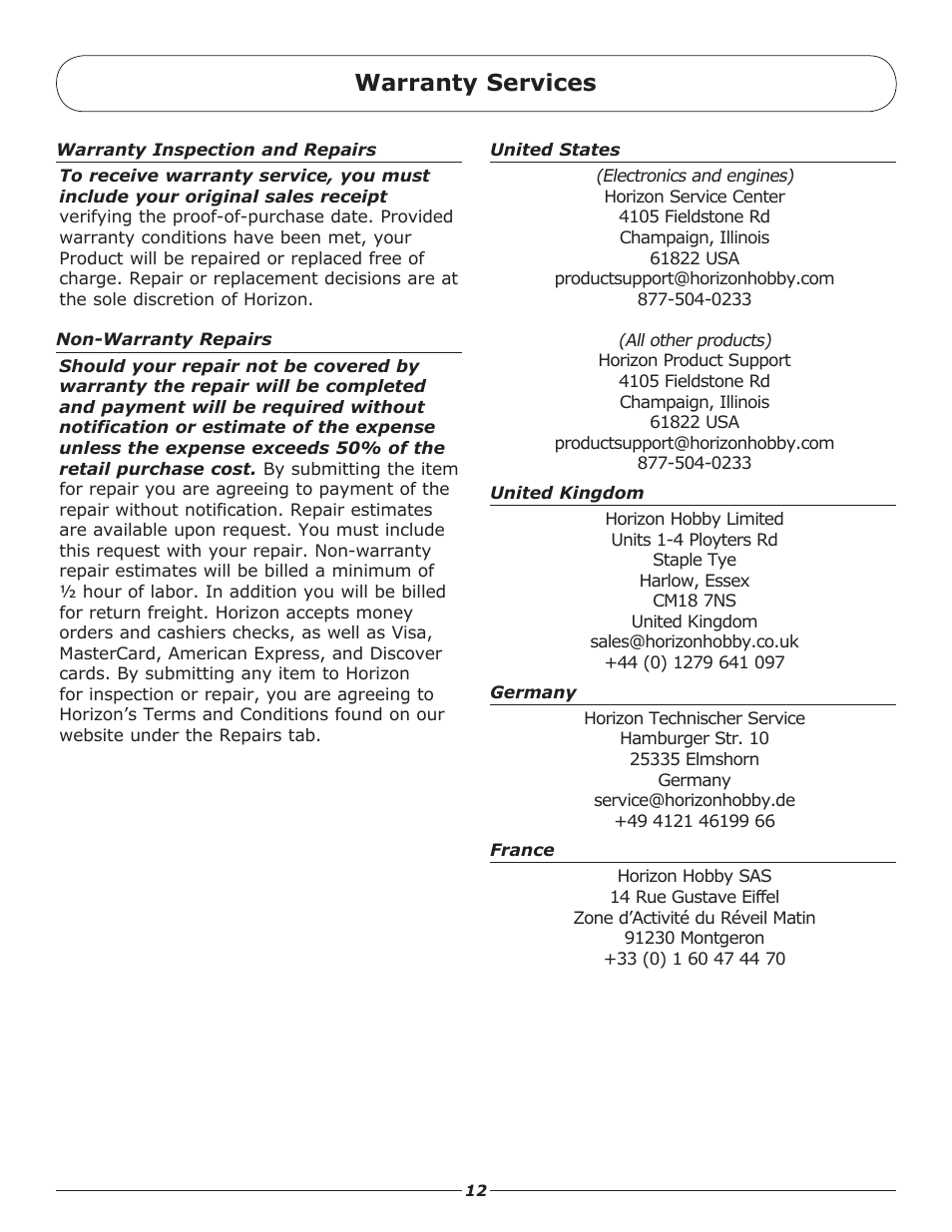 Warranty services | Pro Boat PRB4100 User Manual | Page 12 / 16