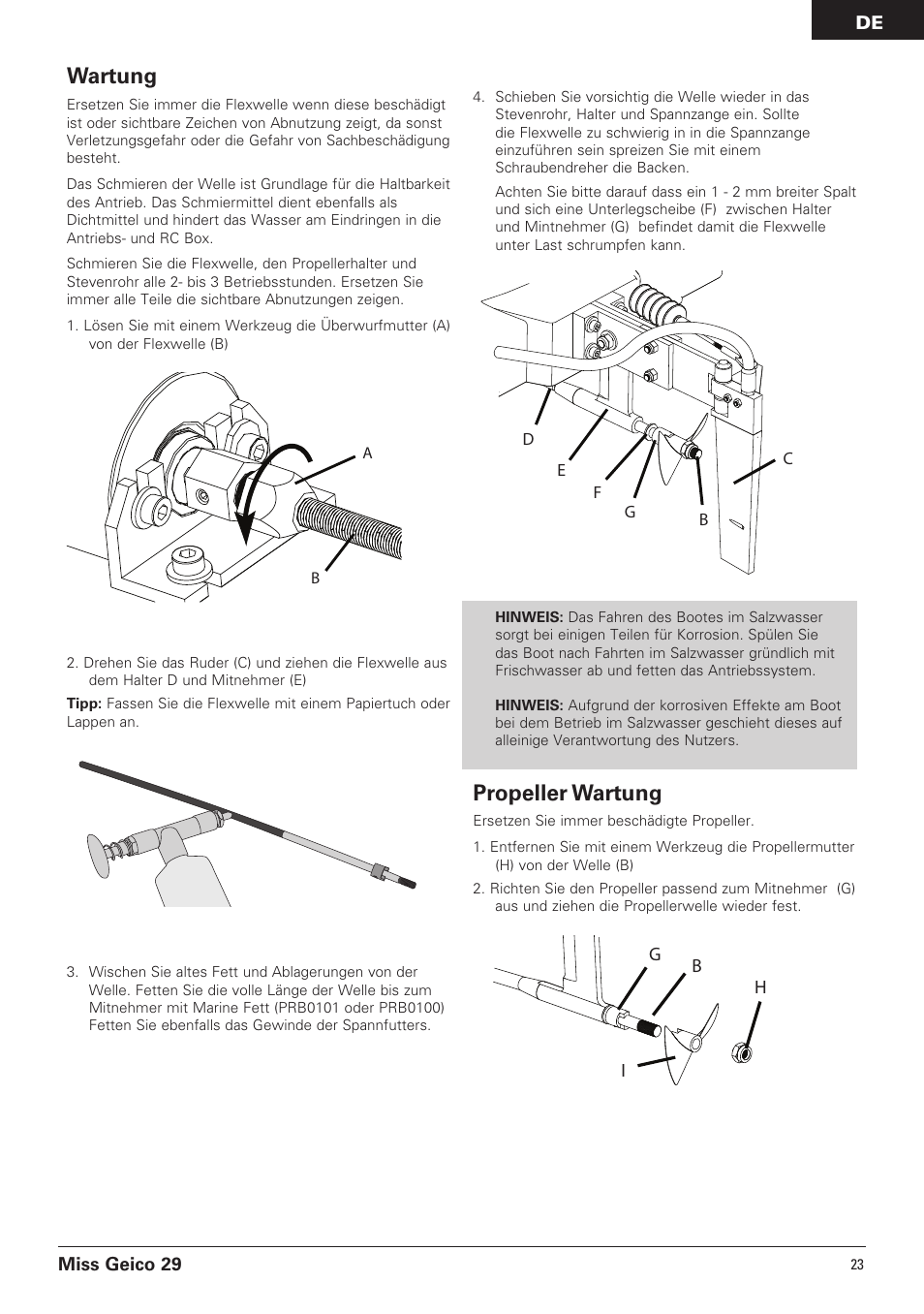 Wartung, Propeller wartung | Pro Boat PRB4100B User Manual | Page 23 / 60