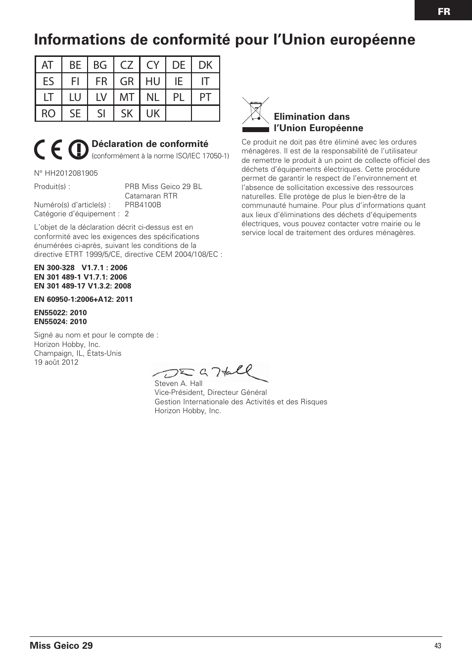 Informations de conformité pour l’union européenne | Pro Boat PRB4100B User Manual | Page 43 / 60